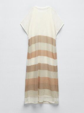 Zara Cream and Tan Striped Maxi Dress